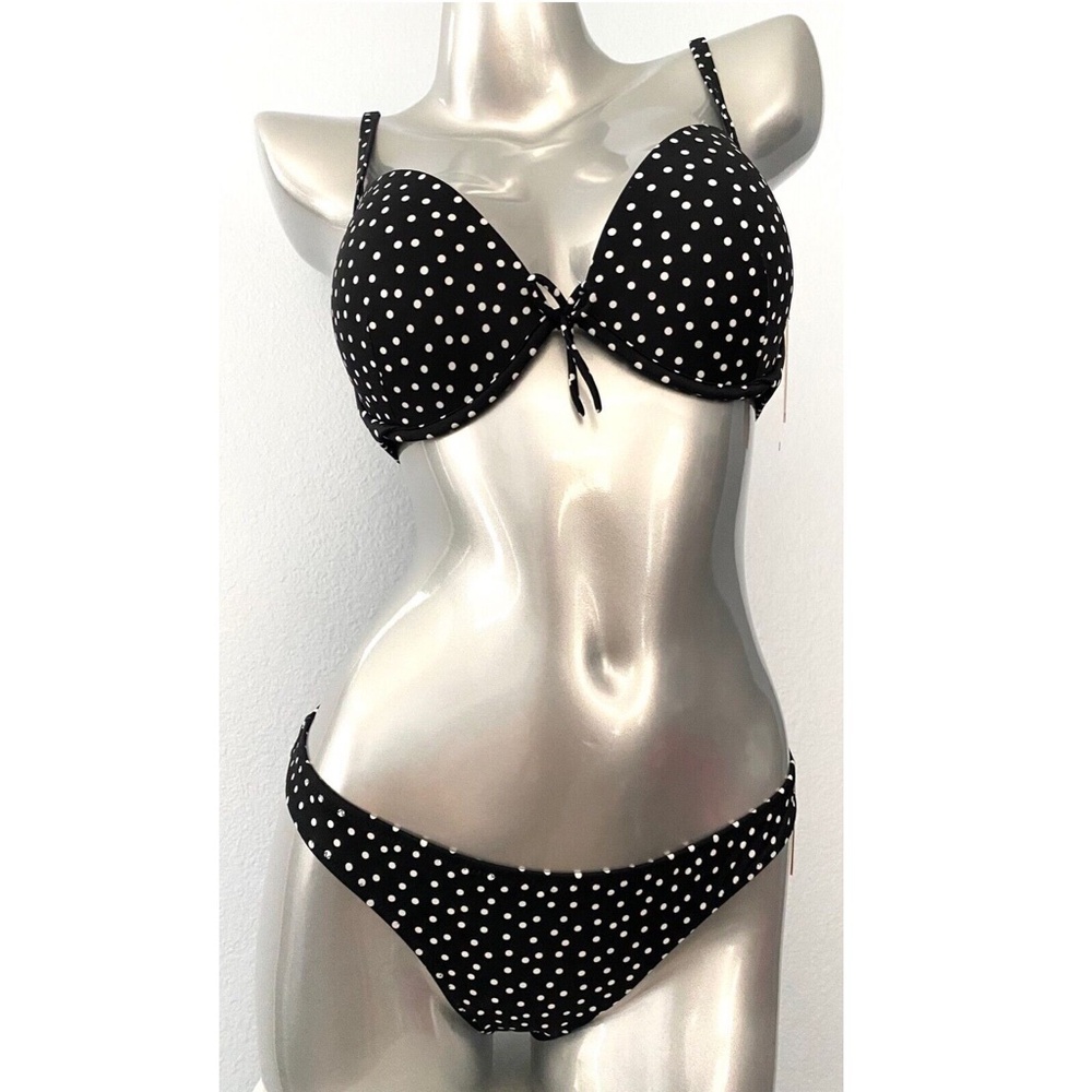 Victoria's Secret Swim Suit Black Dot Fabulous Top Itsy Bikini Bottom Set 38C XL